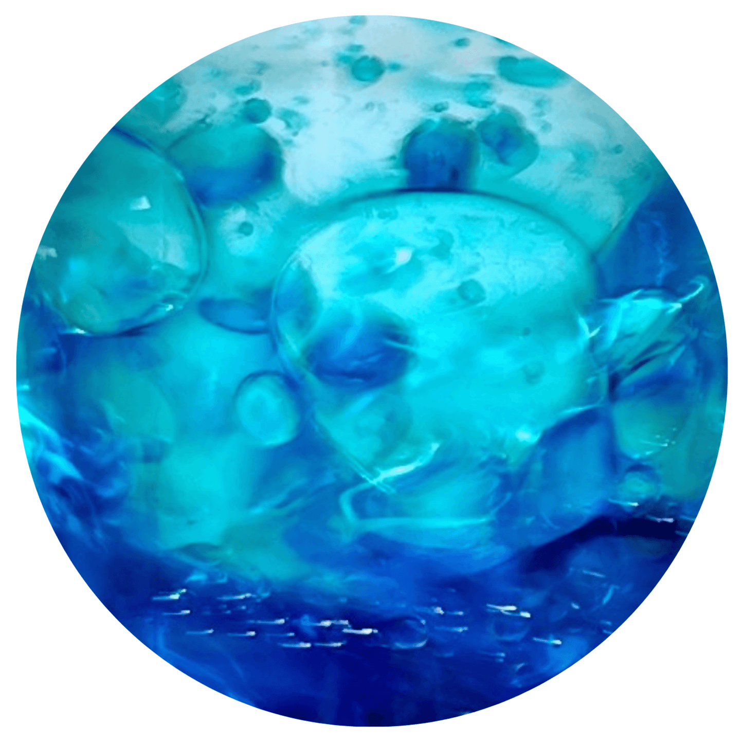 zoom bulles bouteille sensorielle bi-matière bleue