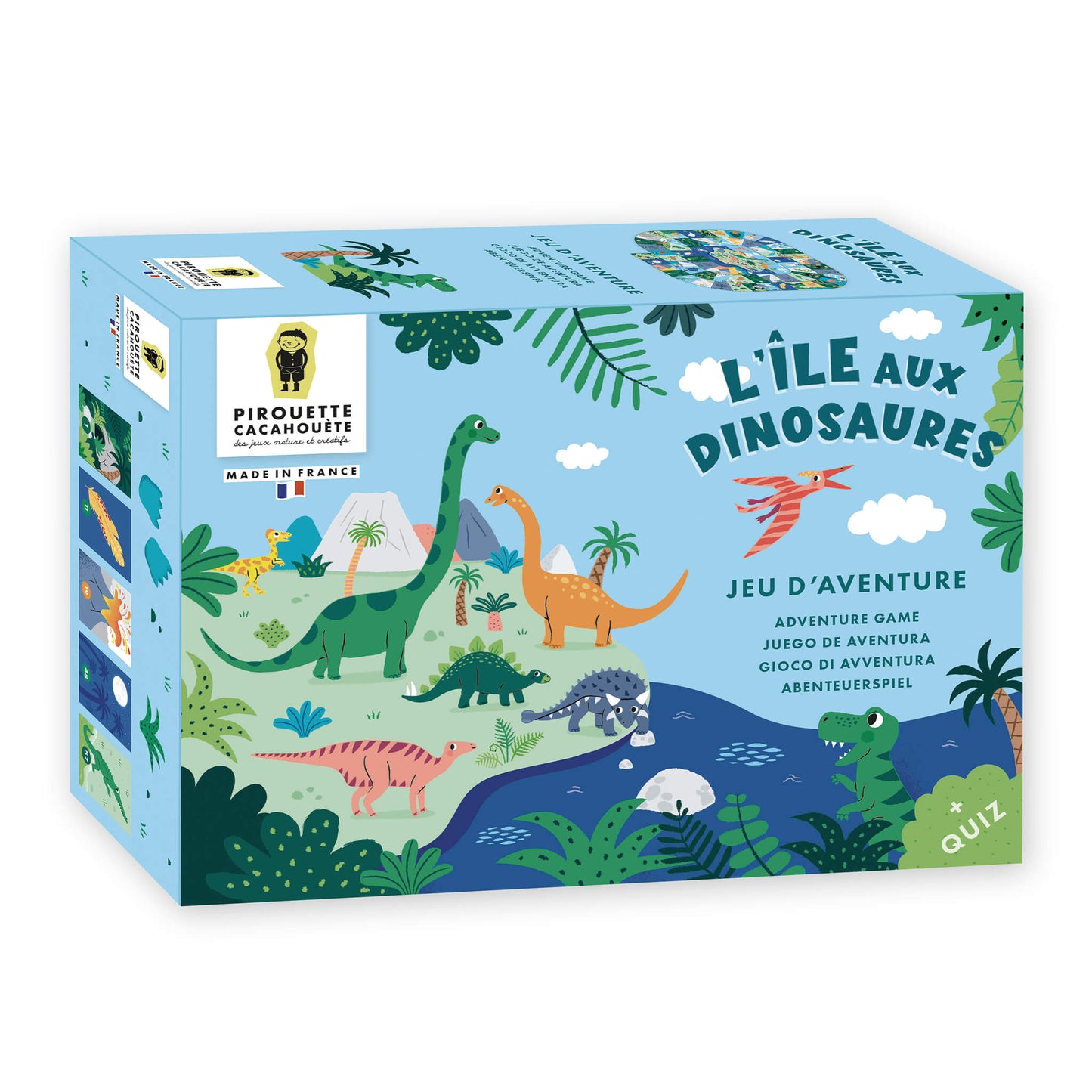 boîte du jeu de société l'île des dinosaures pour enfant de 4 ans