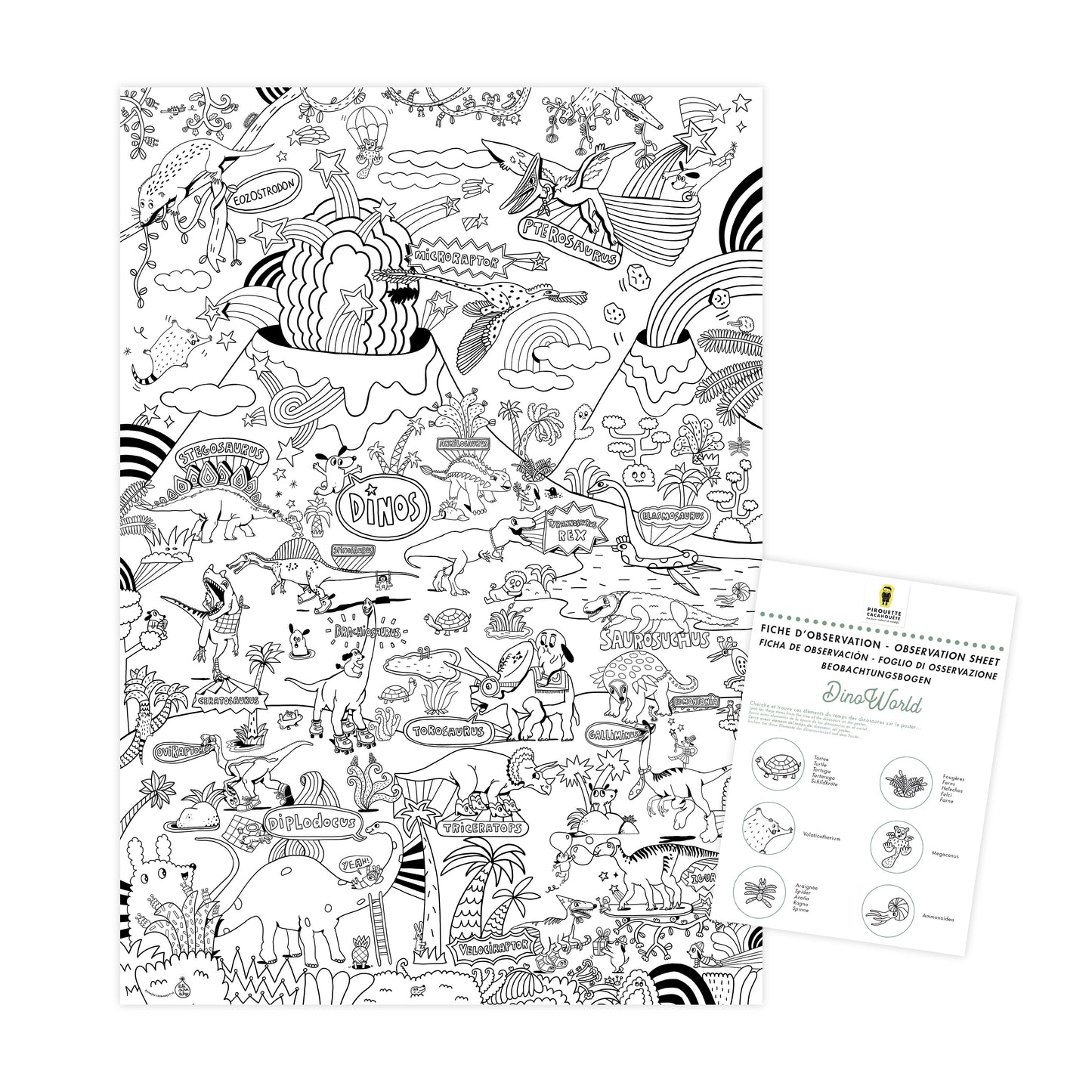 POSTER GEANT A COLORIER DINOWORLD - COLORIAGES - PIROUETTE CACAHOUETE