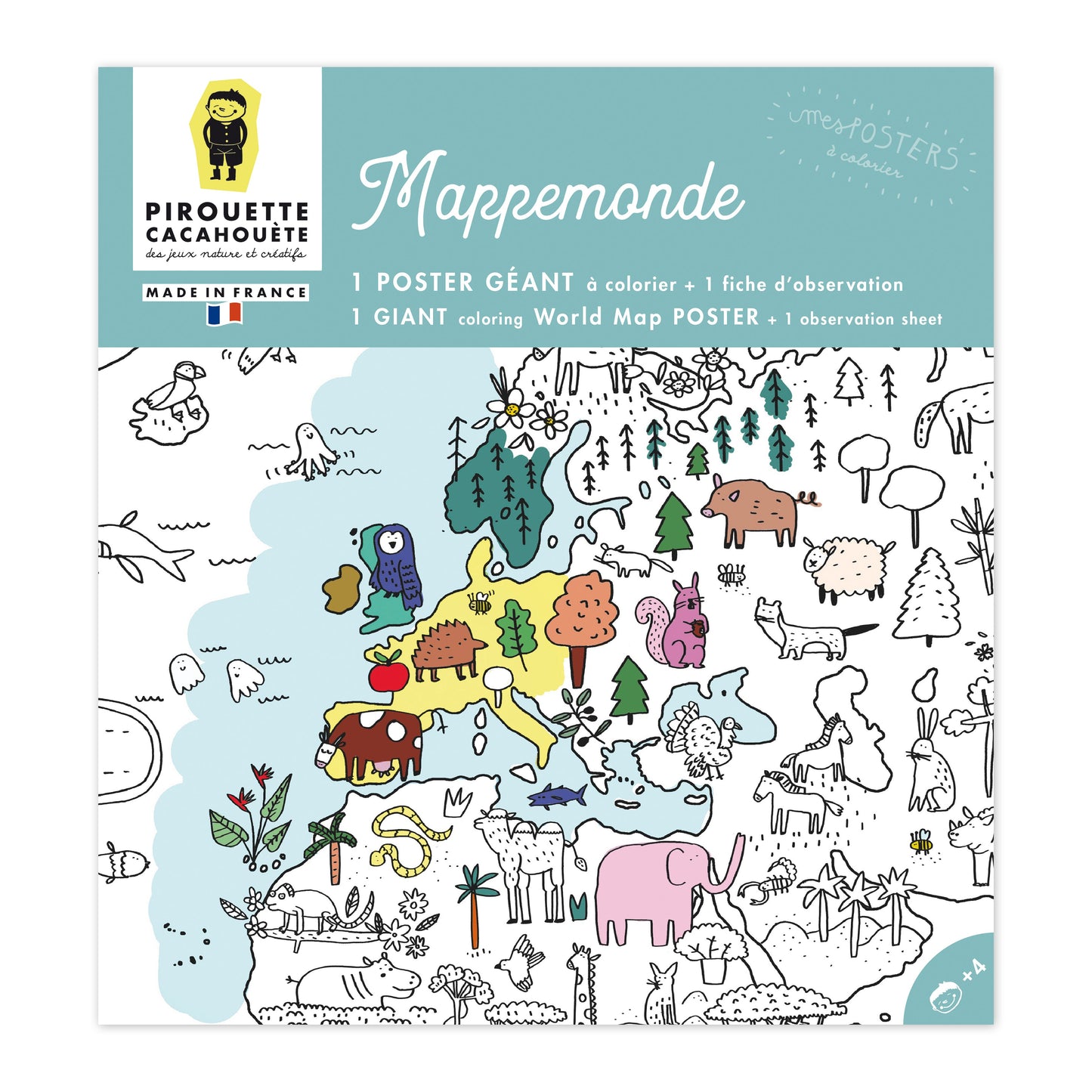 POSTER GEANT A COLORIER MAPPEMONDE - COLORIAGES - PIROUETTE CACAHOUETE