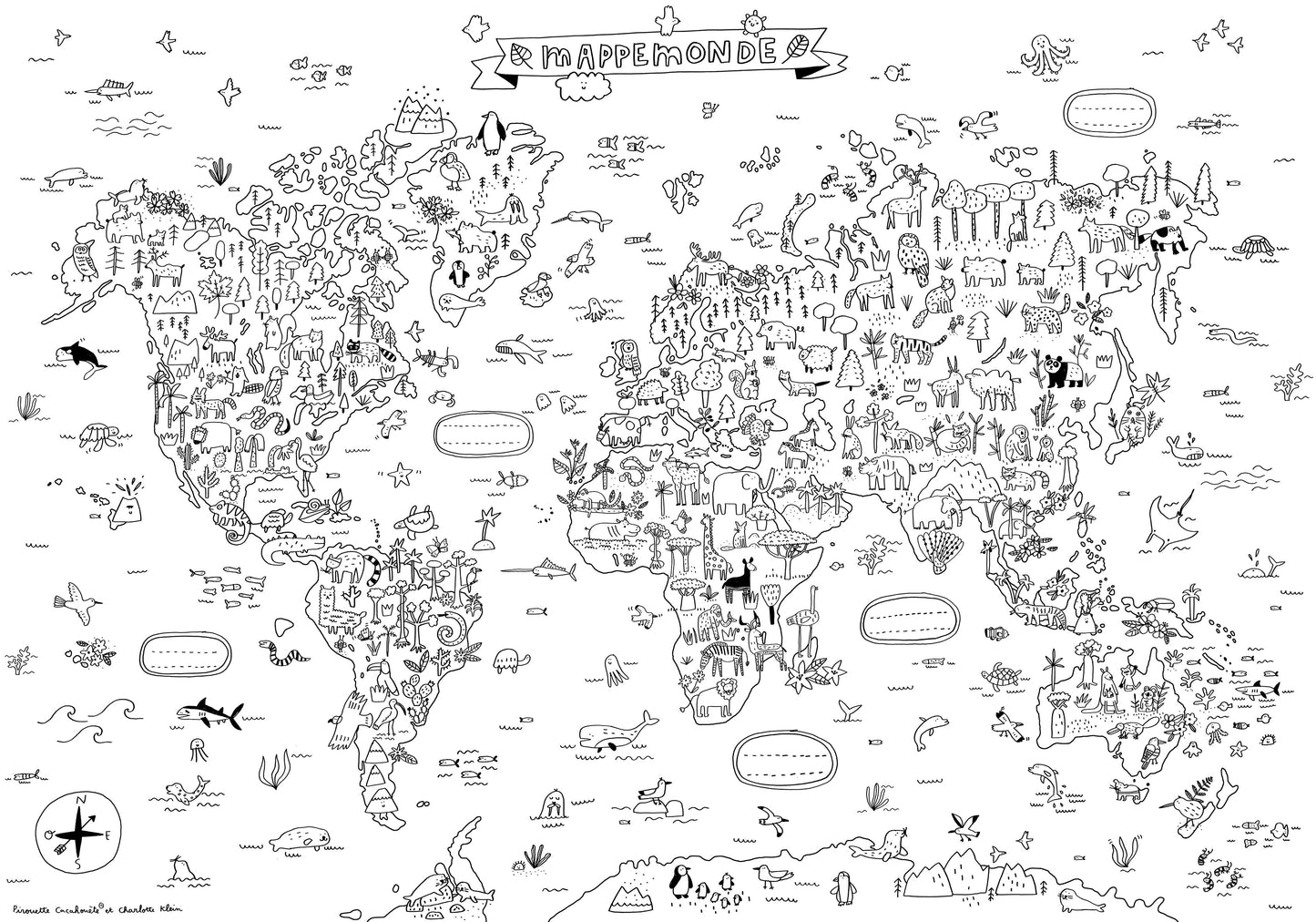 POSTER GEANT A COLORIER MAPPEMONDE - COLORIAGES - PIROUETTE CACAHOUETE