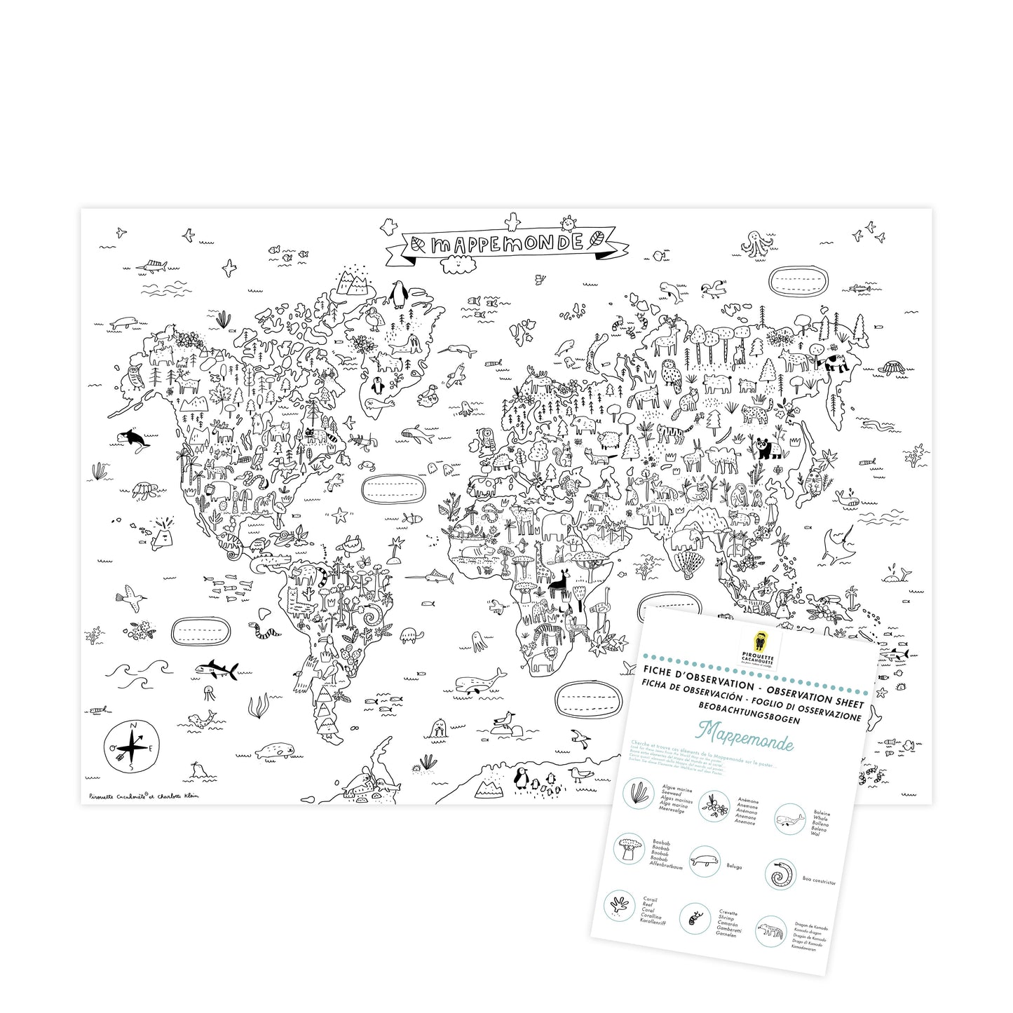 POSTER GEANT A COLORIER MAPPEMONDE - COLORIAGES - PIROUETTE CACAHOUETE