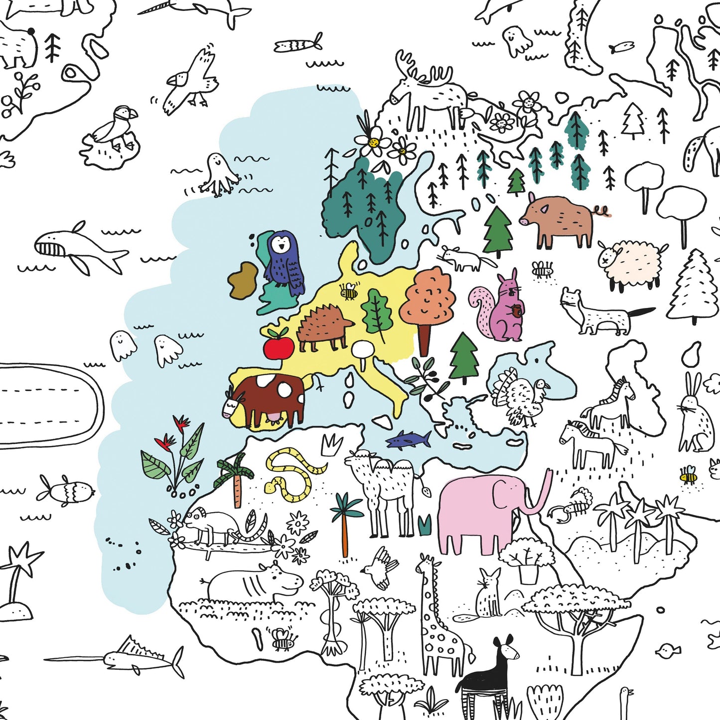 POSTER GEANT A COLORIER MAPPEMONDE - COLORIAGES - PIROUETTE CACAHOUETE