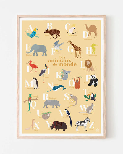 affiche abecedaire animaux du monde pour un joli cadeau de naissance enfant