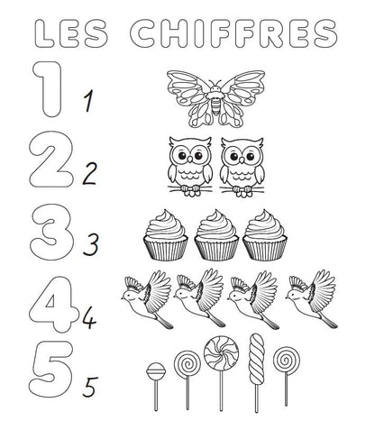 page des chiffres proposée dans le cahier d'activités à colorier pour les enfants de maternelle