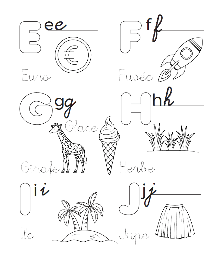 page de lettres à dessiner et à colorier dans le cahier de coloriage lavable pour les enfants de 4 ans