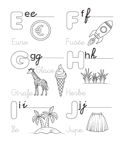 page de lettres à dessiner et à colorier dans le cahier de coloriage lavable pour les enfants de 4 ans