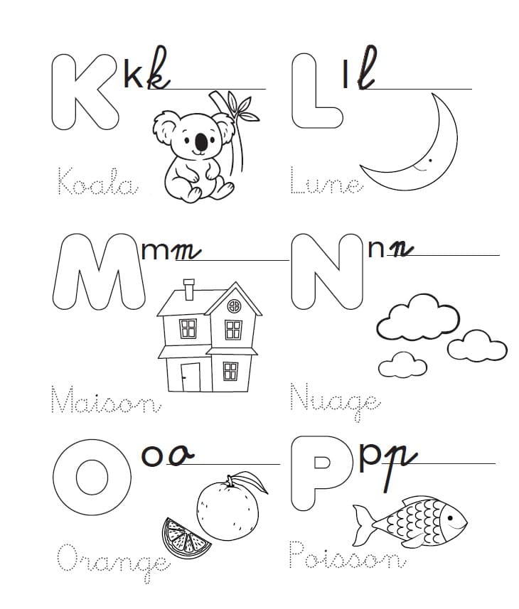 lettres à tracer et à colorier dans le cahier d'activités lavable pour les enfants de 3 ans