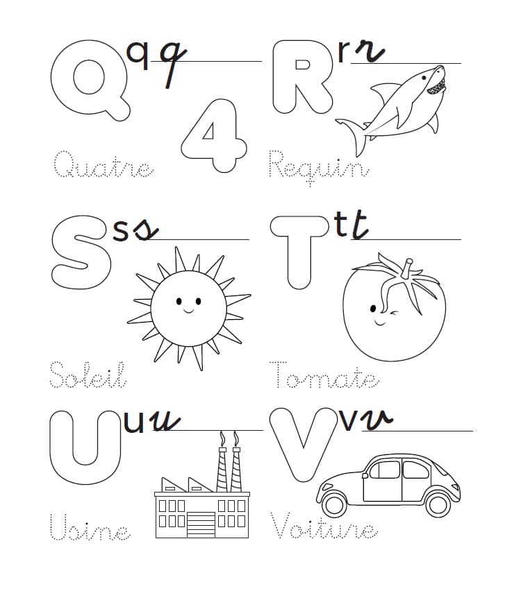 lettres à colorier proposées dans le cahier de coloriage lavable pour les enfants de 3 ans