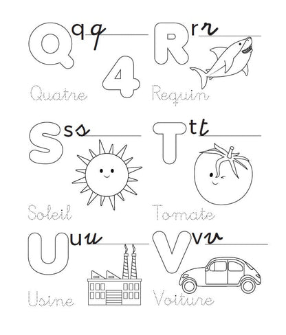 lettres à colorier proposées dans le cahier de coloriage lavable pour les enfants de 3 ans