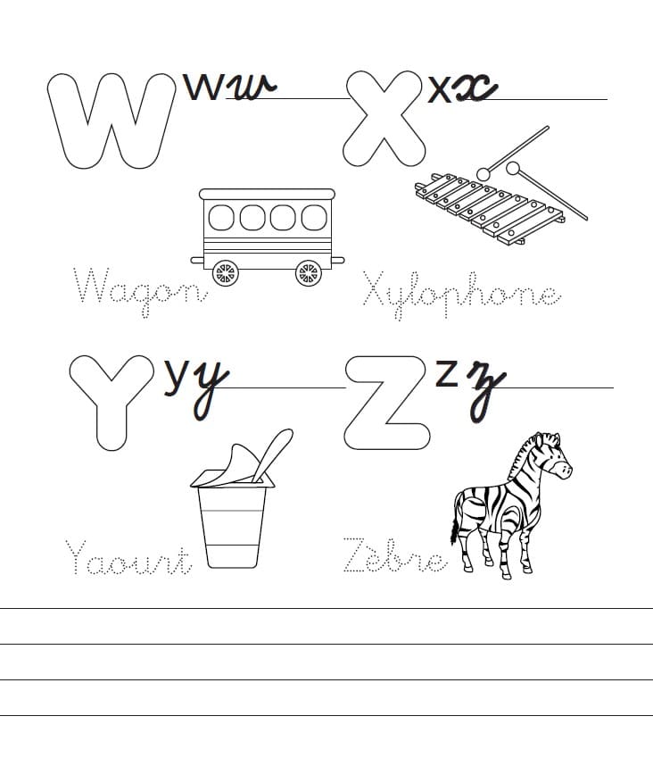lettres du cahier d'activités pour les enfants de 4 ans
