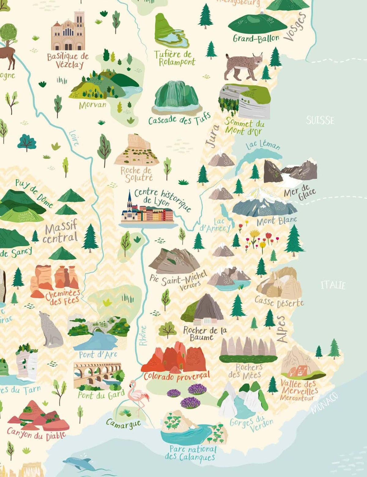 zoom affiche carte de france pour décorer une chambre d'enfant