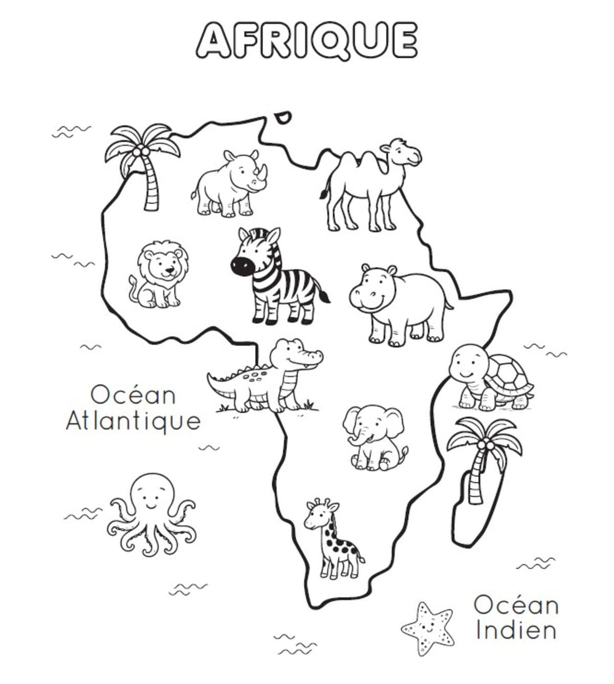 page représentant l'afrique dans le cahier de coloriage lavable planisphere