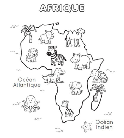 page représentant l'afrique dans le cahier de coloriage lavable planisphere