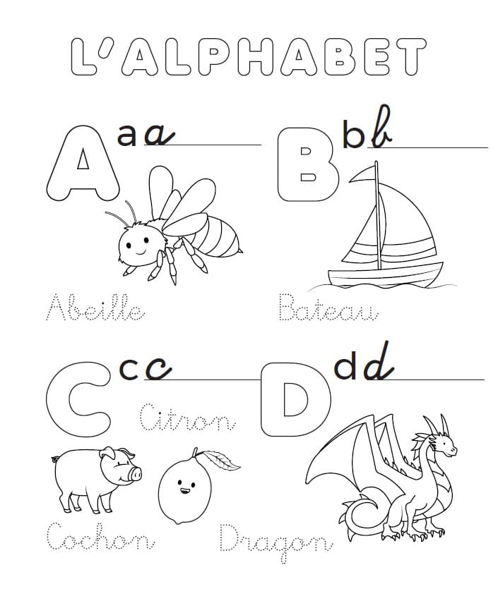 page de l'alphabet proposée dans le cahier d'activités maternelle