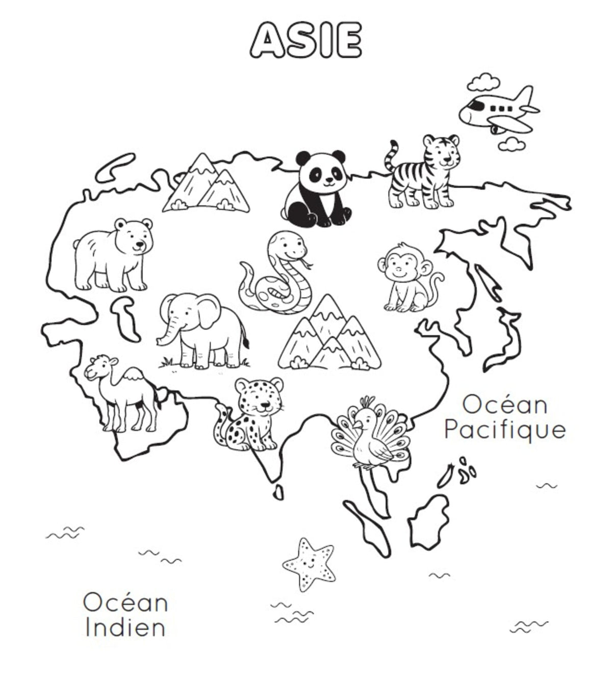 dessin de l'asie du cahier de coloriage lavable planisphere fabriqué en France