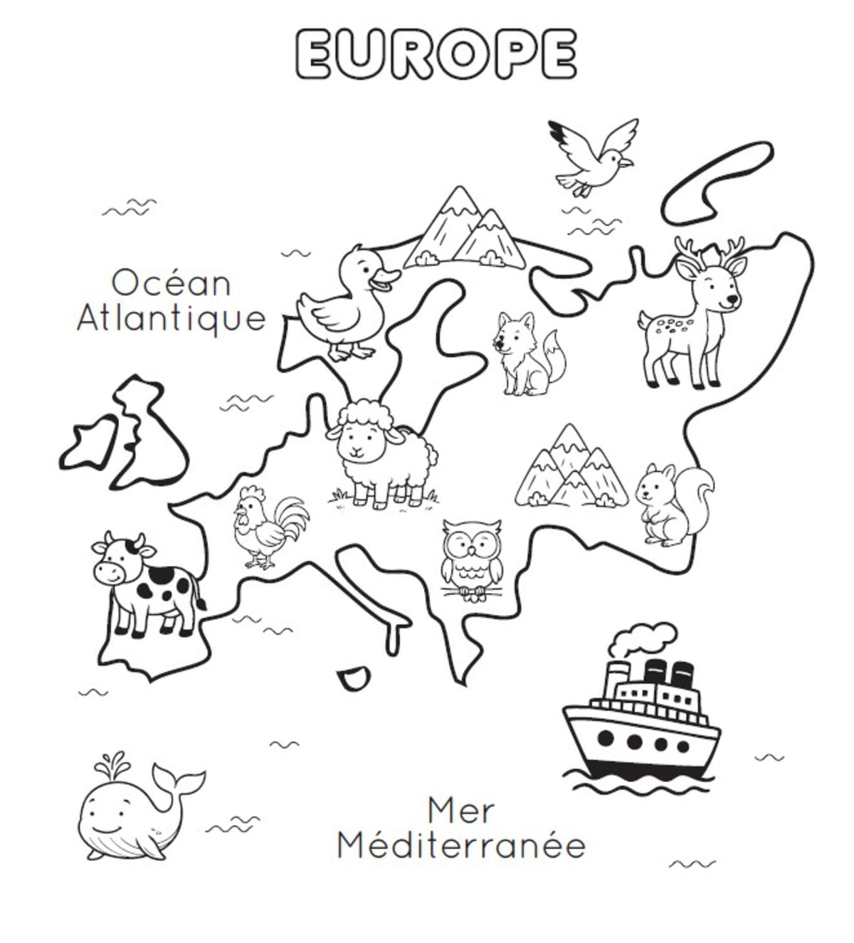 dessin de l'europe d'un cahier de coloriage lavable fabriqué en France