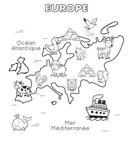 dessin de l'europe d'un cahier de coloriage lavable fabriqué en France