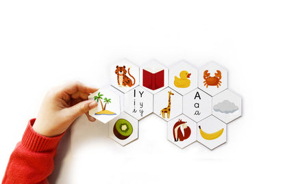 magnets lettres I et A et images de mots contenant les sons I et A du jeu magnétique la ruche des sons