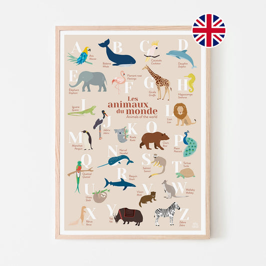 L’ABECEDAIRE DES ANIMAUX DU MONDE BILINGUE ANGLAIS - BEIGE - AFFICHES - PAPIER CURIEUX