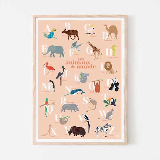 L’ABECEDAIRE DES ANIMAUX DU MONDE - ROSE - AFFICHES - PAPIER CURIEUX