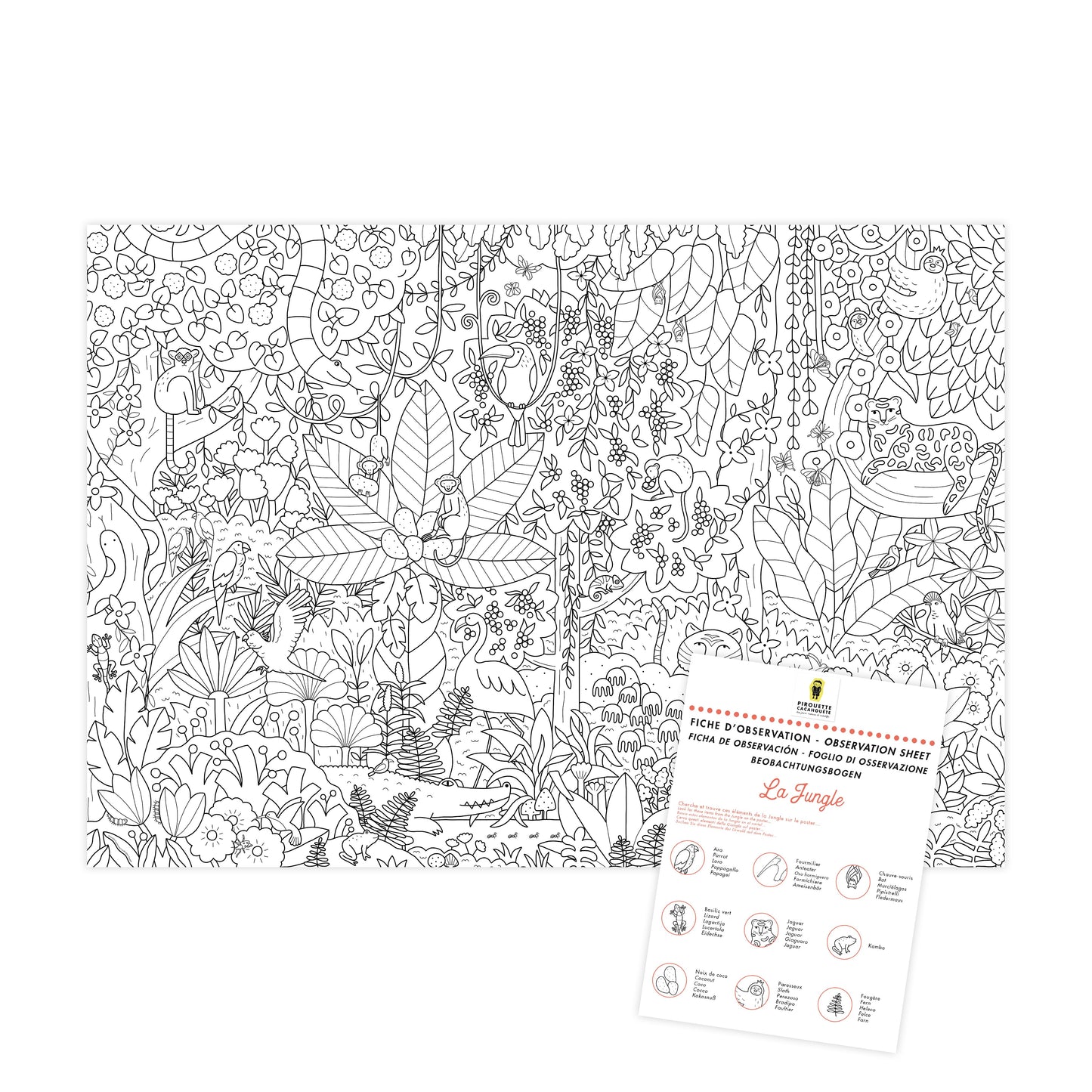 POSTER GEANT A COLORIER LA JUNGLE - COLORIAGES - PIROUETTE CACAHOUETE