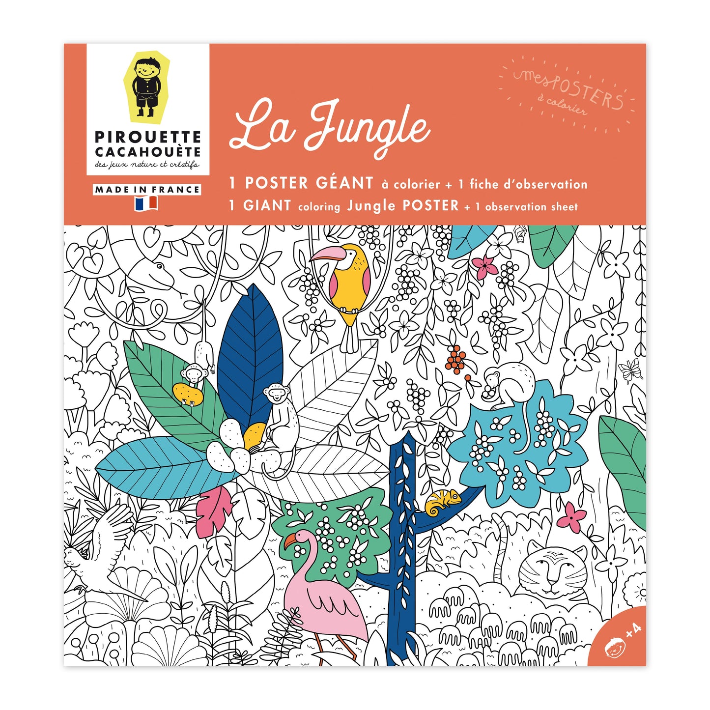 POSTER GEANT A COLORIER LA JUNGLE - COLORIAGES - PIROUETTE CACAHOUETE