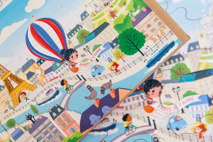 zoom boîte du puzzle en bois vue de paris pour enfant de 3 ans